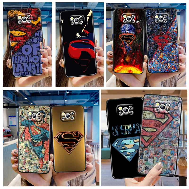 

Justice League Superman LoGo Phone Case For Xiaomi Mi Poco X4 X3 X2 NFC F4 F3 F2 GT M5 M5s M4 M3 Pro C40 C3 5G Black Funda Cover