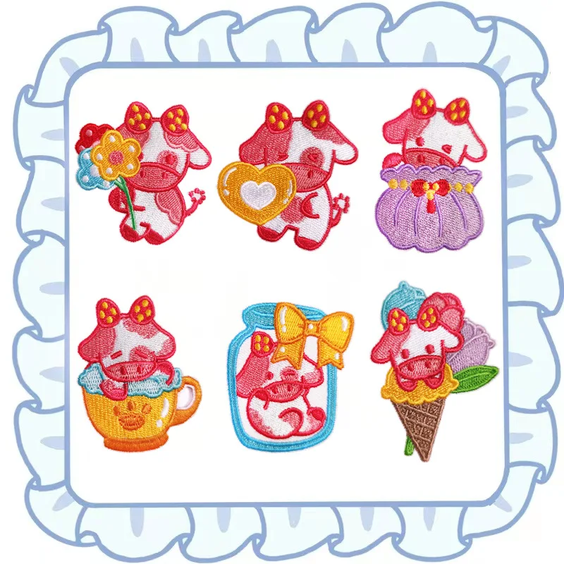 Самоклеящиеся вышитые нашивки до икр для фотоскрапбукинга, альбома, Мультяшные коровья наклейки, сумки «сделай сам», значок с аппликацией для джинсов