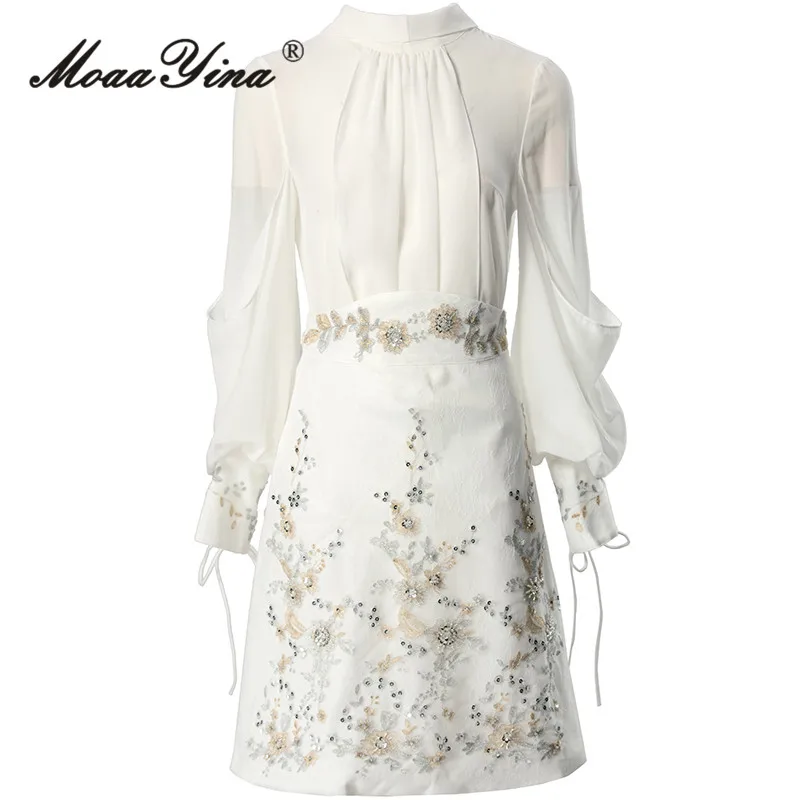 Женский комплект из юбки и шифона с цветочной вышивкой