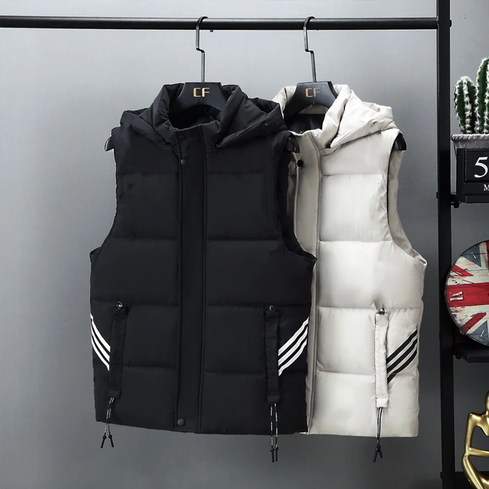 

Men Winter Thick Vests Men Brand Casual Solid Warm Cotton Padded Sleeveless Jacket Sport Causal Loose Waistcoat Hooded