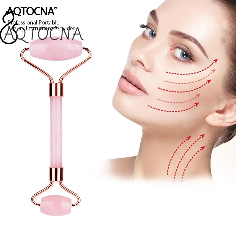 

Массажер для лифтинга для лица aqtotna, Нефритовый каменный ролик, камень розового кварцевый Природный кристалл для похудения, тонкий подбородок, инструмент для ухода за кожей лица