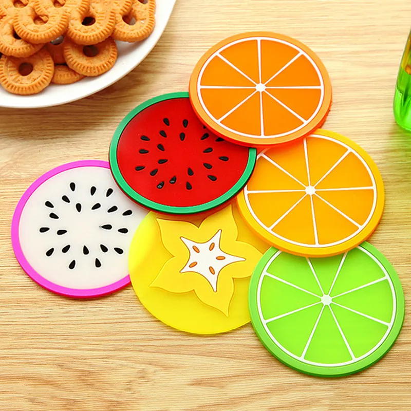 

Fruit Shape Cup Coaster Cartoon Creative Fruit Silicone Anti-Skid Insulation Mat Kitchen Accessories Home Decoration Mug Holder