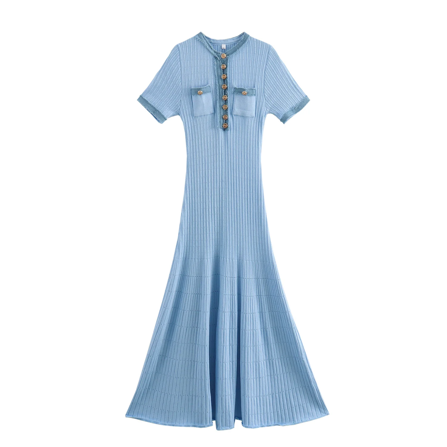 Женское джинсовое платье в стиле пэчворк однобортное длинное трикотажное с