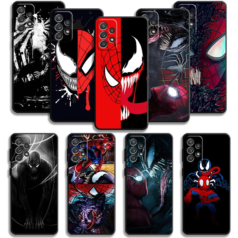 Phone Case For Samsung Galaxy A12 A34 A54 A73 A53 A71 A51 A31 A33 A22 A21s A13 A32 A72 A52 A23 Shell Marvel Spiderman Venom Face
