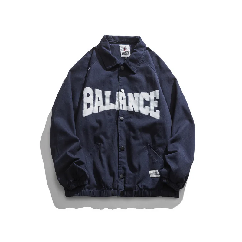 

American High Street Coat Men Ins China-Chic Ruffian Handsome Hip-hop Loose Fashion Retro Versatile Motorcycle Coach Jacket