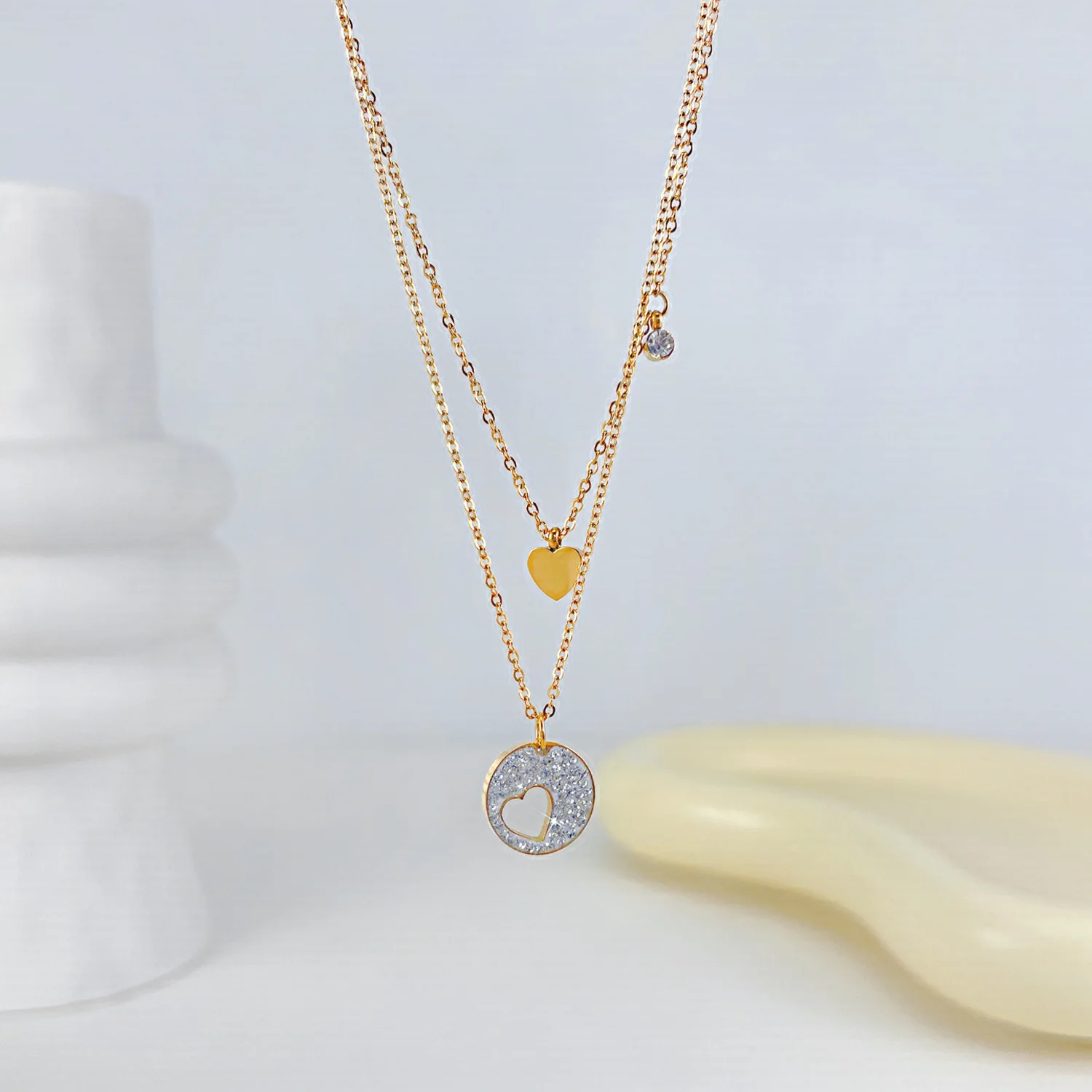 

316L Stainless Steel hert Necklace For Women New Trend Stainless Steel Double Layer New Multilayer Choker Chain Fashion Jewelry