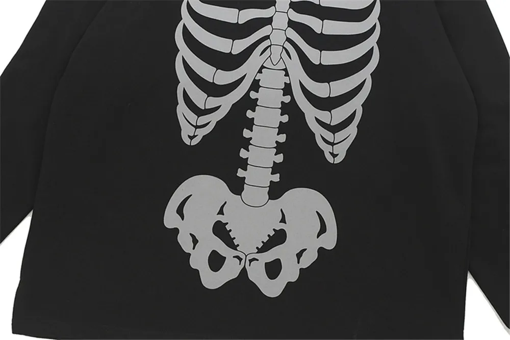 Свитшот мужской со светоотражающим принтом в виде костей и скелета светящийся