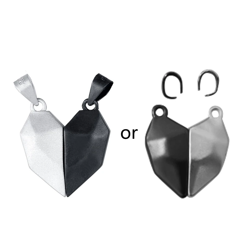 

H9ED Sweet Lover Heart Pendant 2 Pieces Magnetic Distance Faceted Heart Pendant Jewelry Making Decoration Charms for Boy Girl