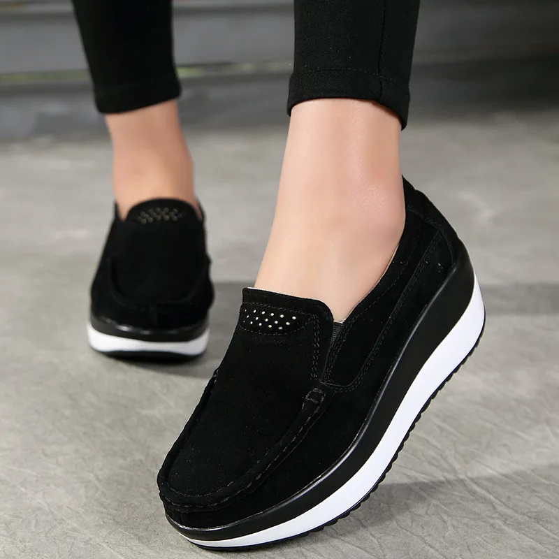 Spring Women Flats Shoes Platform Women Sneakers Slip On Ladies Flats Leather elegant Shoes Loafers comfortable large size shoe