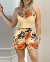 two pieces suit womens 2022 summer holiday sleeveless floral print top pants set loungewear shorts casual outfits with belt