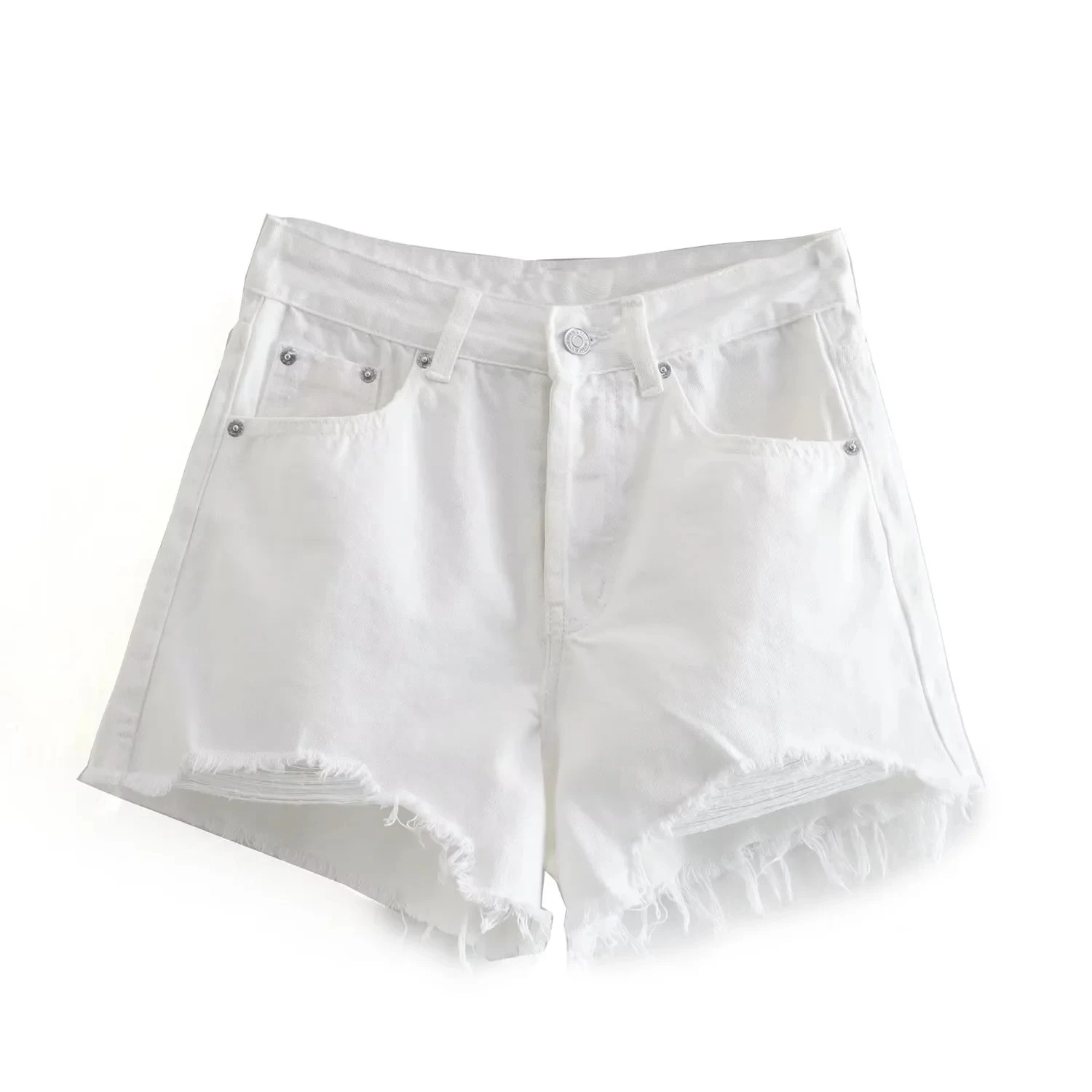 Dave&Di High Waist Ripped Pure White Loose Bermuda Women American Vintage Retro Mom Denim Shorts