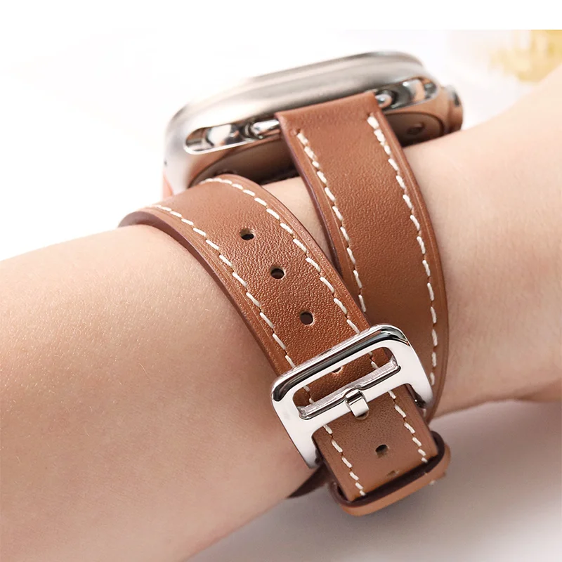 Фото Ремешок для Apple Watch S11 46 мм 49 мм 45 мм 42 мм 44 мм 41 мм 40 мм, кожаный ремешок Double Tour для Iwatch Series 10 9 8 7 6 SE Ultra 3 Correa №1