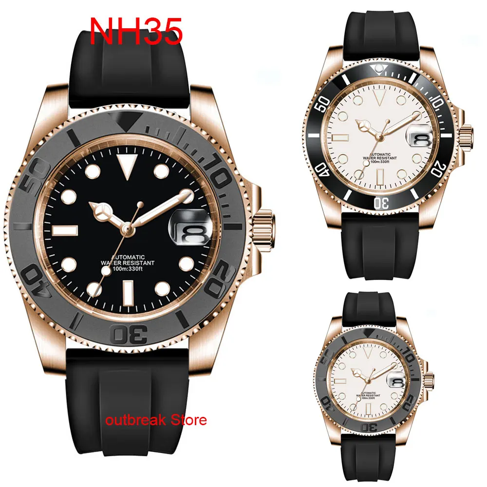 

Модные японские часы corgтело 24 Драгоценности NH35 40 мм, розовое золото, чехол, автоматические мужские часы Miyota YM, матовый церемонический ободок, резиновый ремешок