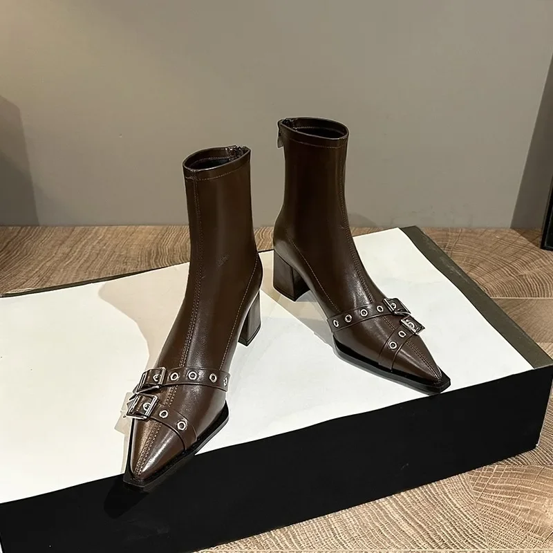 2024 женская дизайнерская обувь с пряжкой эластичные ботильоны модные женские