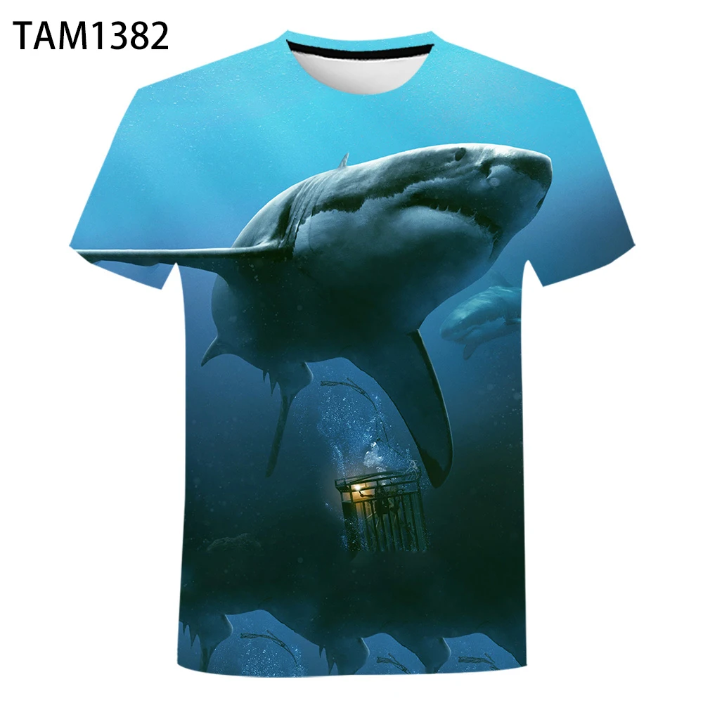 

Men's 3D Printed Short Sleeve T-Shirt Breathable Casual Fashion Loose Shark Pattern Top Street Fun Apparel Summer Short Sleeve
