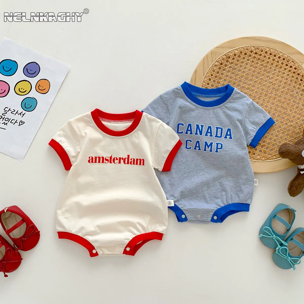 DROP-SHIPPING Summer Infant Baby Short Sleeve Letter Outfit Pure Cotton Jumpsuits Kids Newborn Bodysuits One-piece Garment