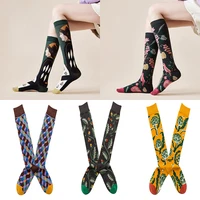 medium and high tube calf and knee socks french ins style retro illustration literary abstract street fashion cotton socks