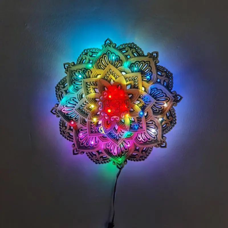 

Wood Mandala Yoga Room Night Light LED Multilayered Laser Cut Curved Light LED Wall Pendant Hanging Lamp Home Decor Dropshipping