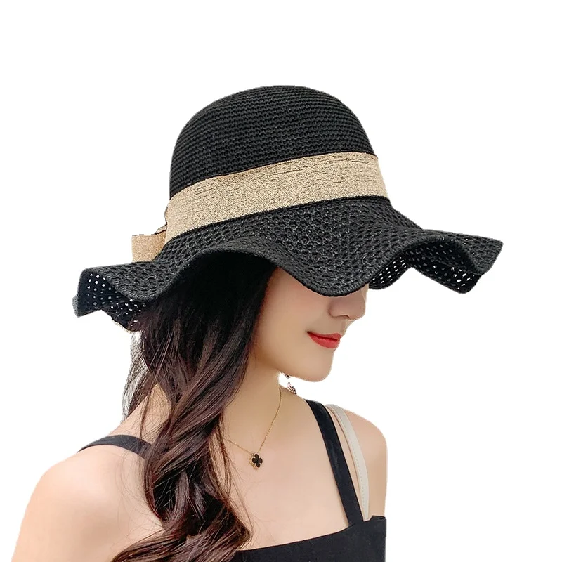 Шляпа женская Соломенная складывающаяся солнцезащитный козырек крутая пляжная