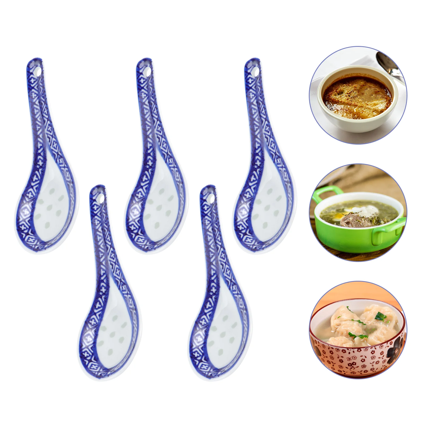 

5 Pcs Table Serving Spoon Japanese Soup Spoons Ramen Dinner Noodle Ceramic Asian Korean Utensils Salad