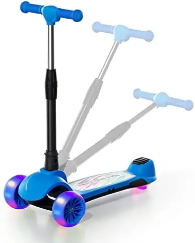 

Scooter Foldable 3 Wheel Scooter for Kids Ages 3-8 with Knee Pads, Thumb Accelerator, Lean-to Steer, Flashing Wheels, 5 MPH Safe