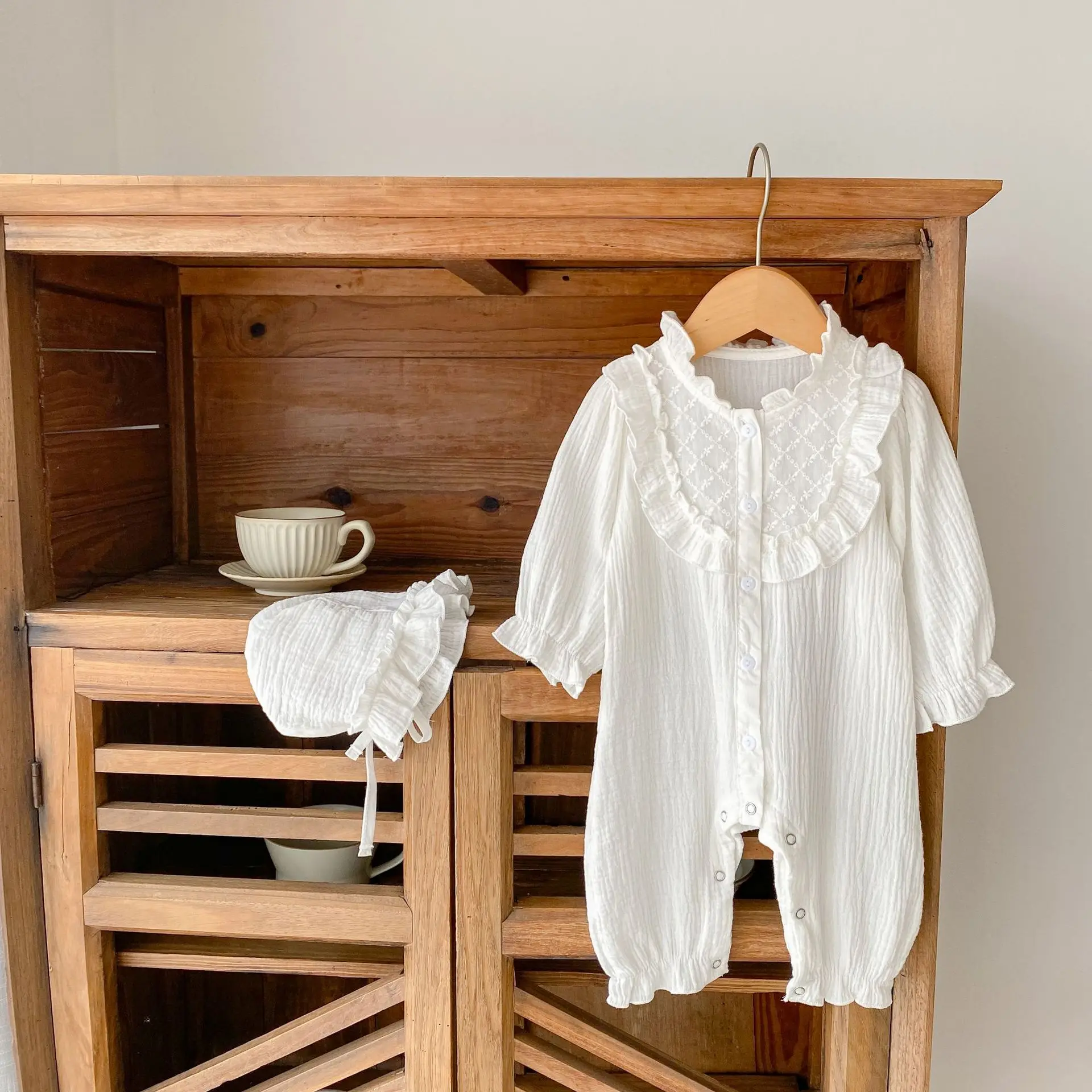 

2022 Autumn New Baby Long Sleeve Romper Solid Baby Girl Clothes Cotton Newborn Infant Girl Jumpsuit + Hat Toddler Outfits 0-24M