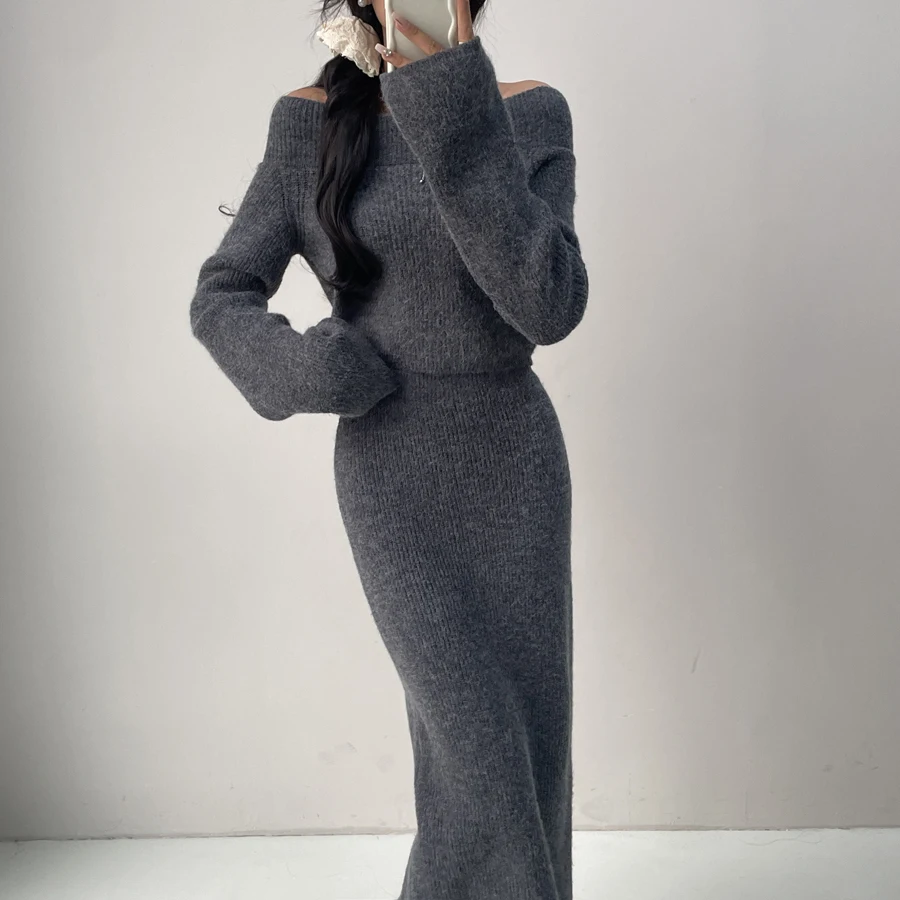 Осенне-зимний вязаный комплект из двух предметов