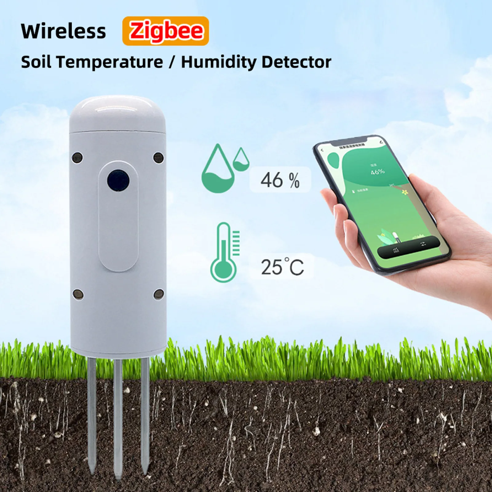 Wireless Soil Temperature Humidity Sensor Soil Monitor Intelligent Home Gardening Potted Soil Monitoring Sensor ZigBee
