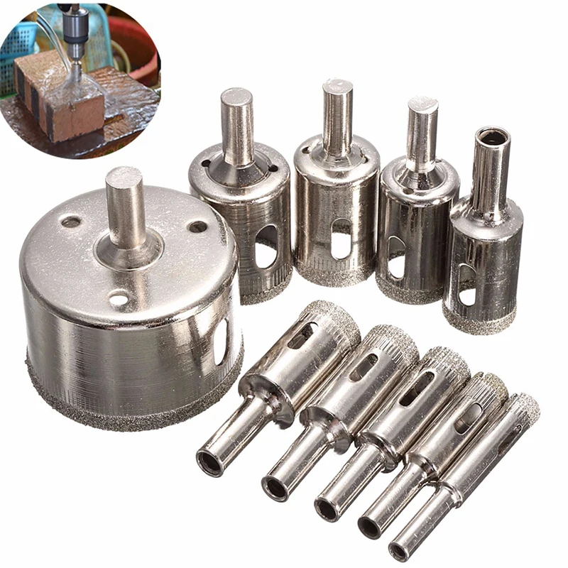 8mm-50mm 10pcs Diamond Coated Hss Drill Bit Set Tile Marble Glass Ceramic Hole Saw open Drilling Bits Diamond Core Bit