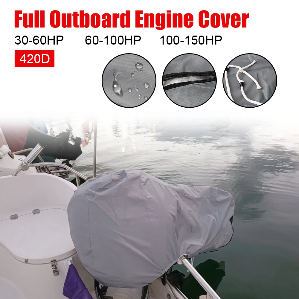 

Heavy Duty Engine Motor Covers 30-150HP Waterproof 420D Grey Boat Protector Full Outboard Engine Cover Sunshade Anti-scratch