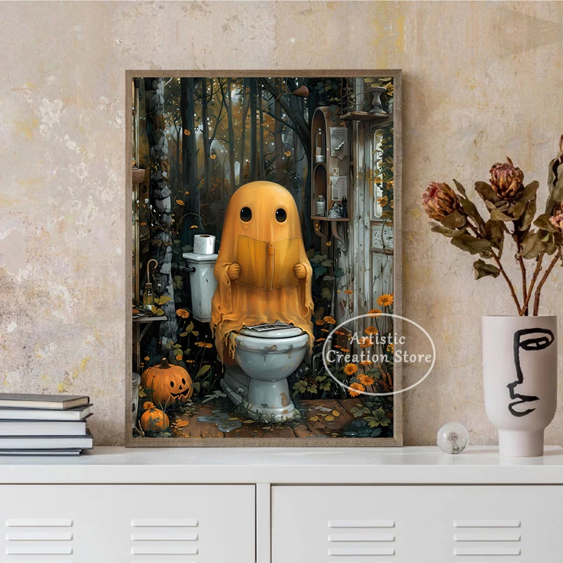 Плакат в стиле бохо призрак Цветочный природный Забавный цветочный ванне