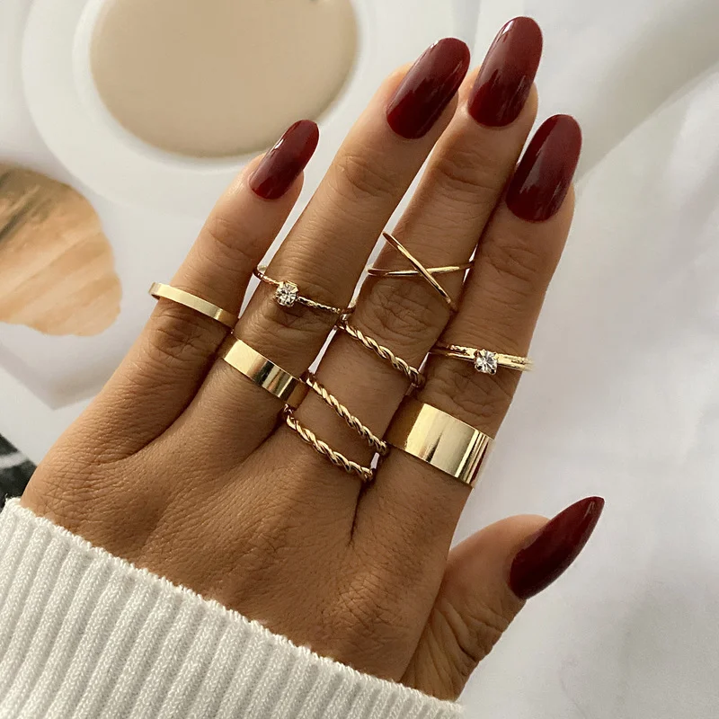 

New Arrival 9 Pieces Set Rings High Quality Gold Jewelry Gold Rings for Women