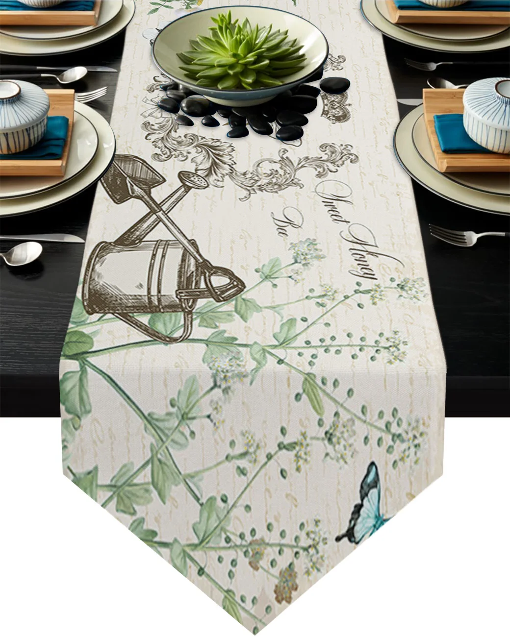 

Винтажная Декоративная скатерть в стиле ретро с буквами, пчелами, бабочками, искусственными камнями, свадебное украшение, подставка для дом...