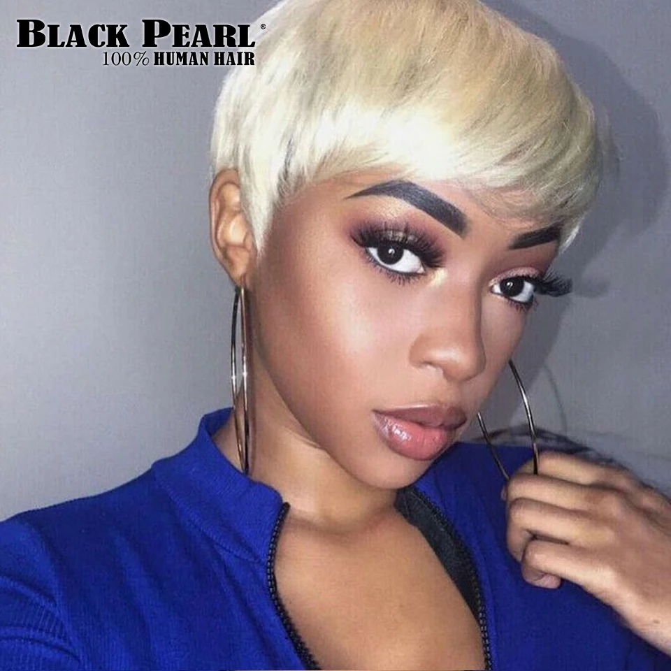 Wig Short Wavy Bob Short Pixie Bob T Part Lace Human Hair Wig For Women Natural Pre Plucked