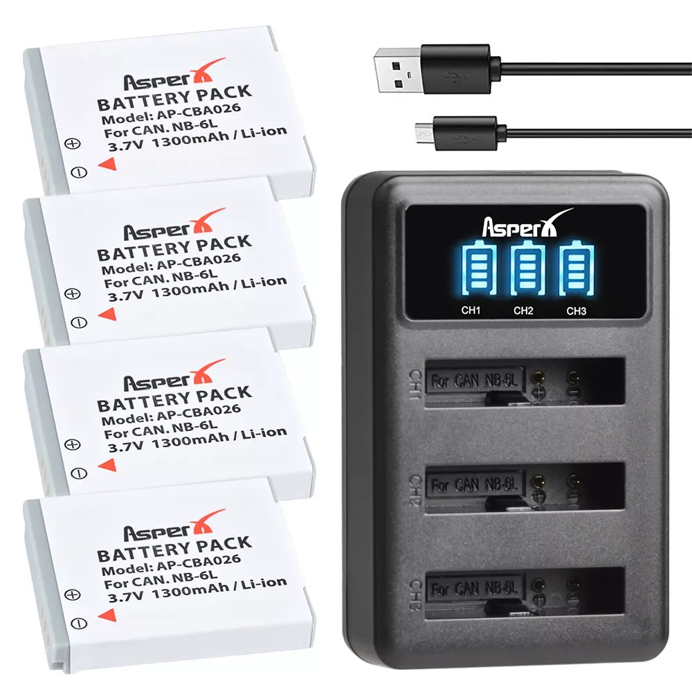 

4Pc NB-6L NB 6L NB-6LH 6LH Battery 6 LH Bateria + Dual USB Charger For Canon IXUS 310 SX240 SX275 SX280 SX510 SX500 HS SX500HS