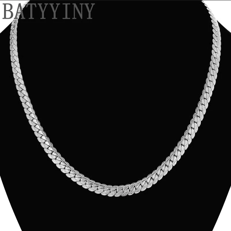 

BATYYINY 925 Sterling Silver 6MM Full Sideways Necklace Charm For Woman Man 45/50/55/60cm Fashion Wedding Jewelry Gifts