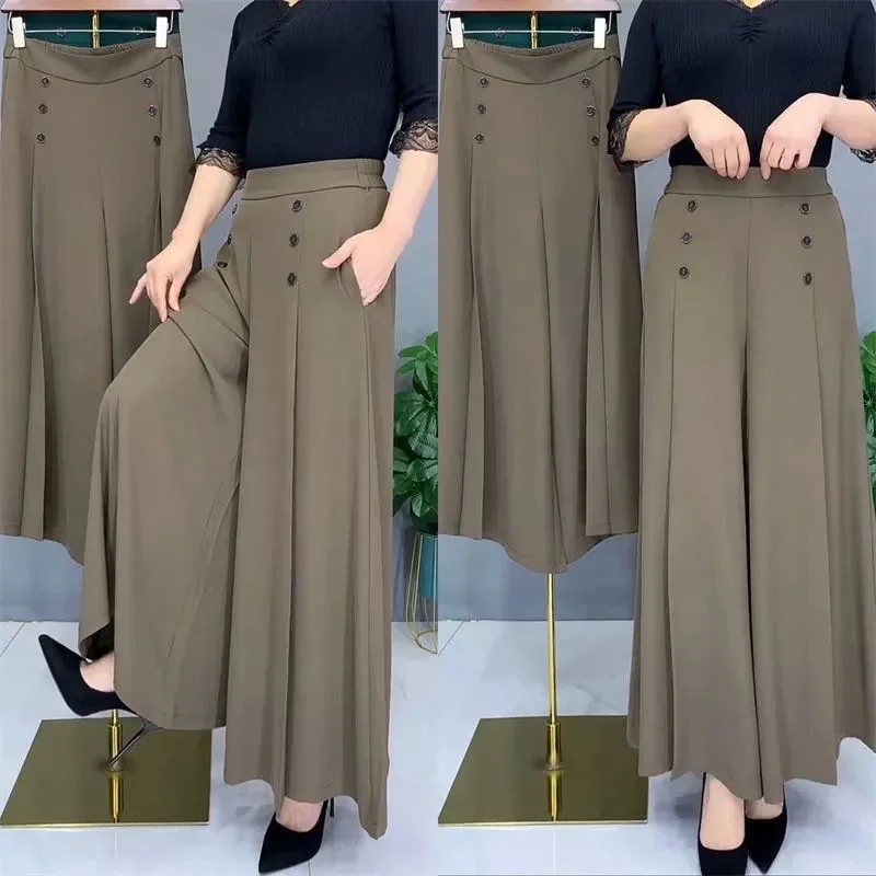 Women's Summer High Waist Oversized Culottes Wide Leg Pants Korean White Baggy Straight Trousers Casual Ankle-length Pantalones