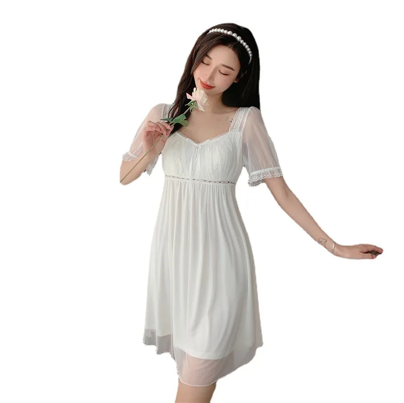 Beautiful nightdress girl cute sweet and sexy lace princess fairy pajamas sexy nightwear шелковое платье