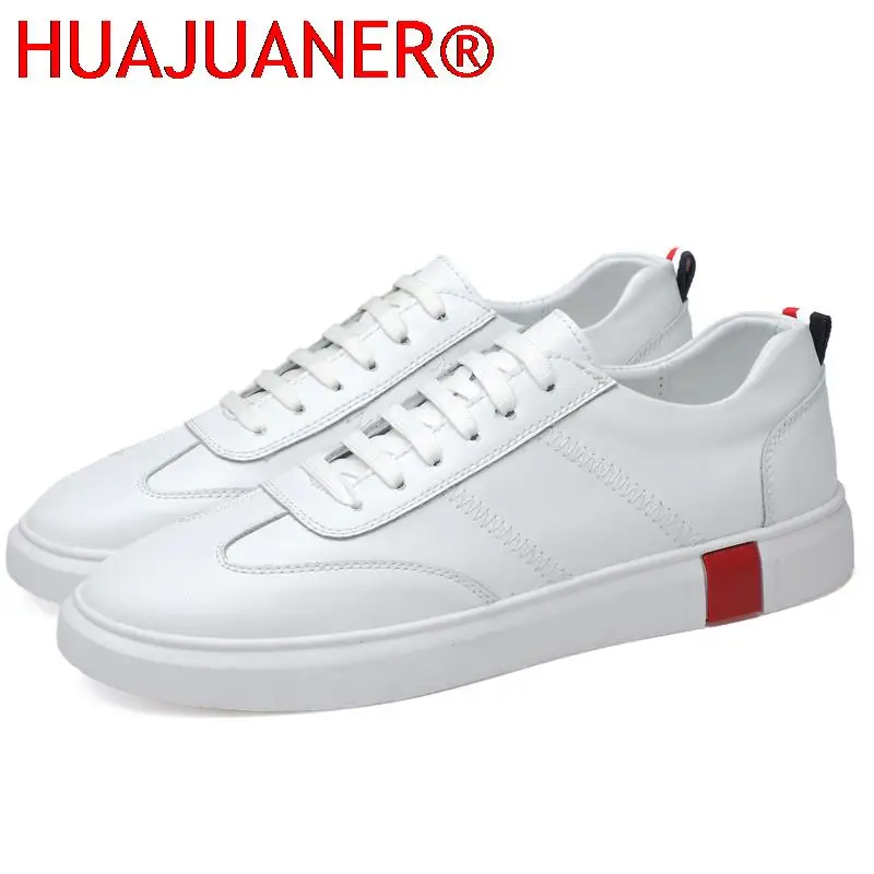 

Fashion Men Genuine Leather Casual Shoes Non-Slip Lightweight Breathable Flats Shoes Luxury Brand Men's White Walking Sneakers