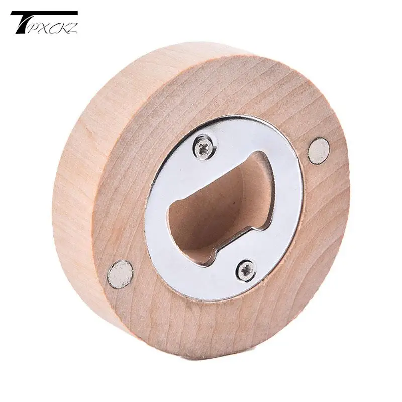 

1Pcs Wooden Bottle Opener Refrigerator Message Sticker Round Shape Coaster Fridge Magnet Decoration Beer Bottle Opener