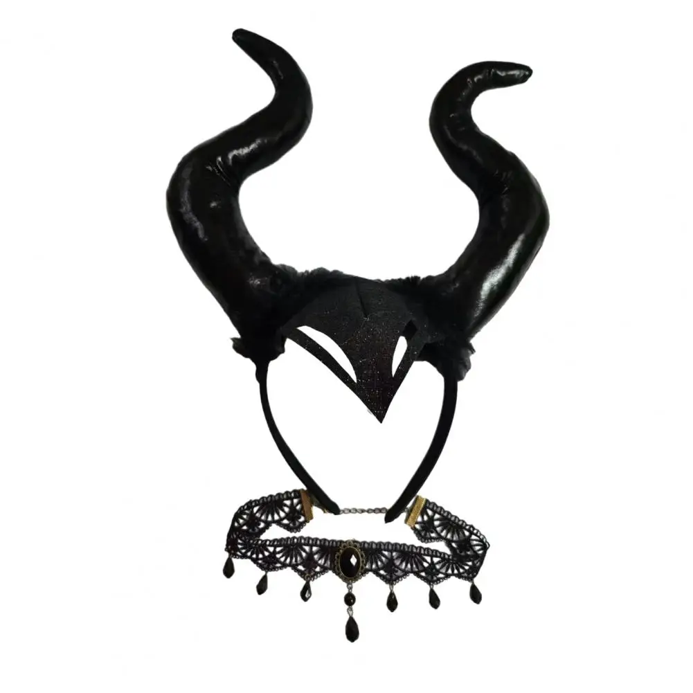 

Realistic Horn Props Realistic Devil Horn Headwear Lace Necklace Set for Halloween Masquerade Carnival Prom Accessory