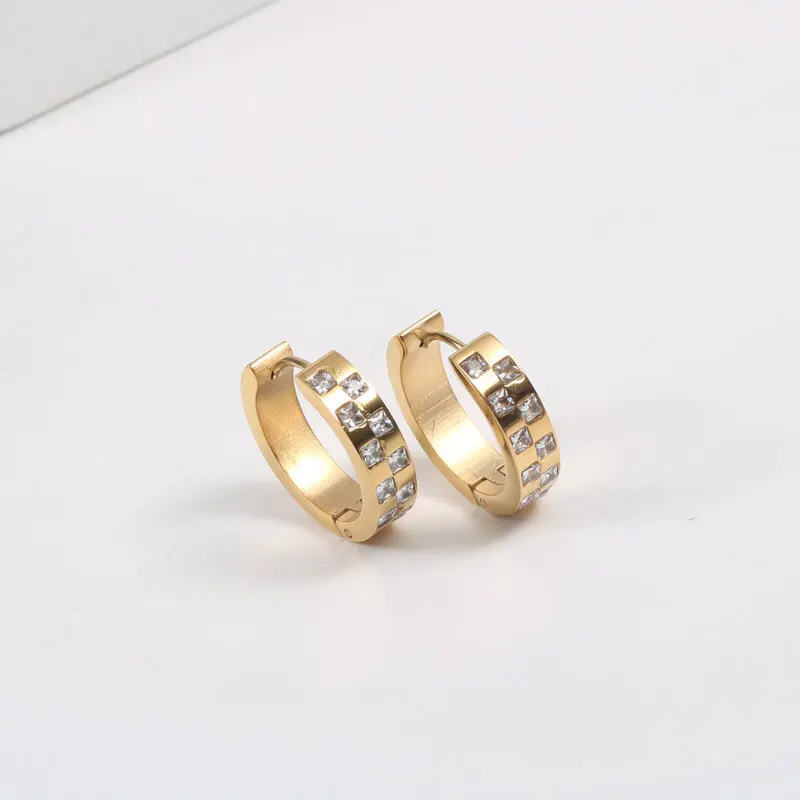 

Прямая поставка, водонепроницаемые и не придающие блеску серьги из нержавеющей стали, в клетку, с цирконием, полузакрепка, ювелирные издели...