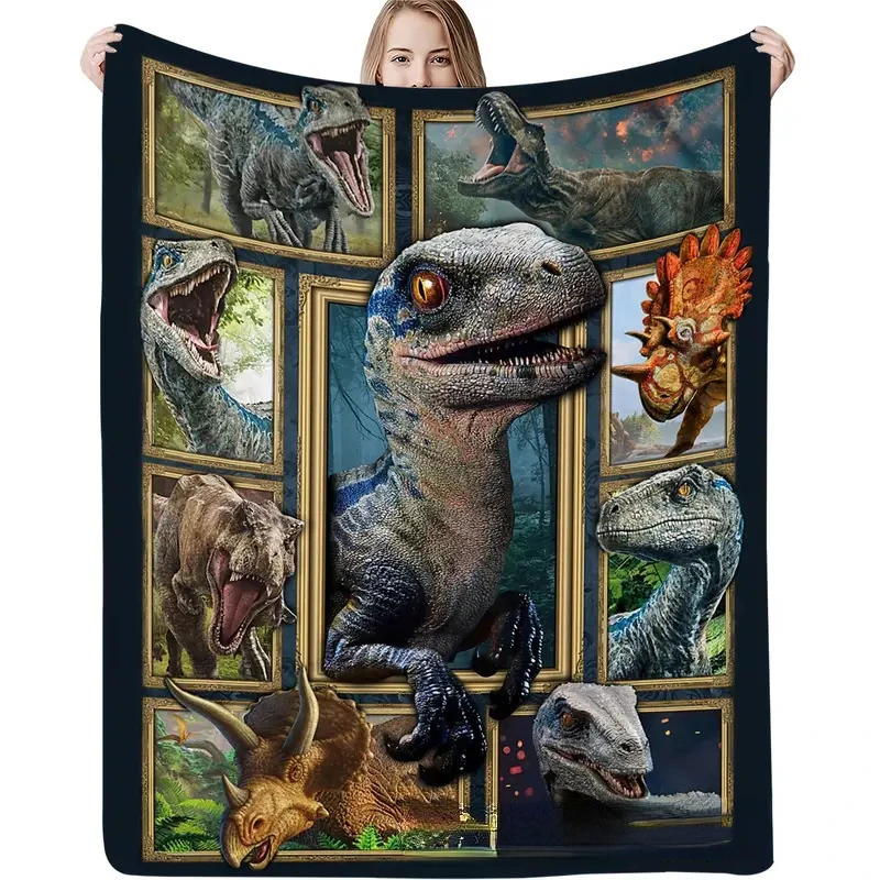 

Retro Dinosaur Printed Blanket Double-Sided Flannel Blanket Outdoor Camping Cover Blanket Single Shawl Blanket