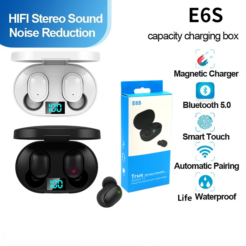 

E6S TWS Earphones Wireless Earbuds Stereo Noise Cancelling Sports Music Game Headsets With Microphone Fone Bluetooth Headphones