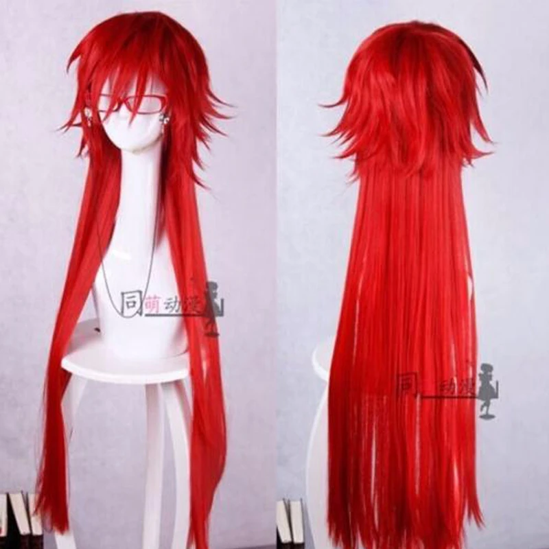 

Kuroshitsuji Black Butler Styled Black Butler Grell Sutcliff Wig Long Red Cosplay Wigs + Red Glasses (no chains) + Wig Cap