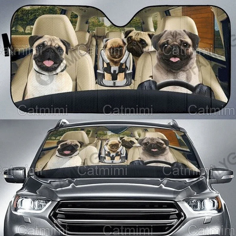

Pug Dog SunShade, Car Accessories, Pug Car Dog Decor, Car Decoration, Pug Car Sun Shade, Family Gift PHT142104A23