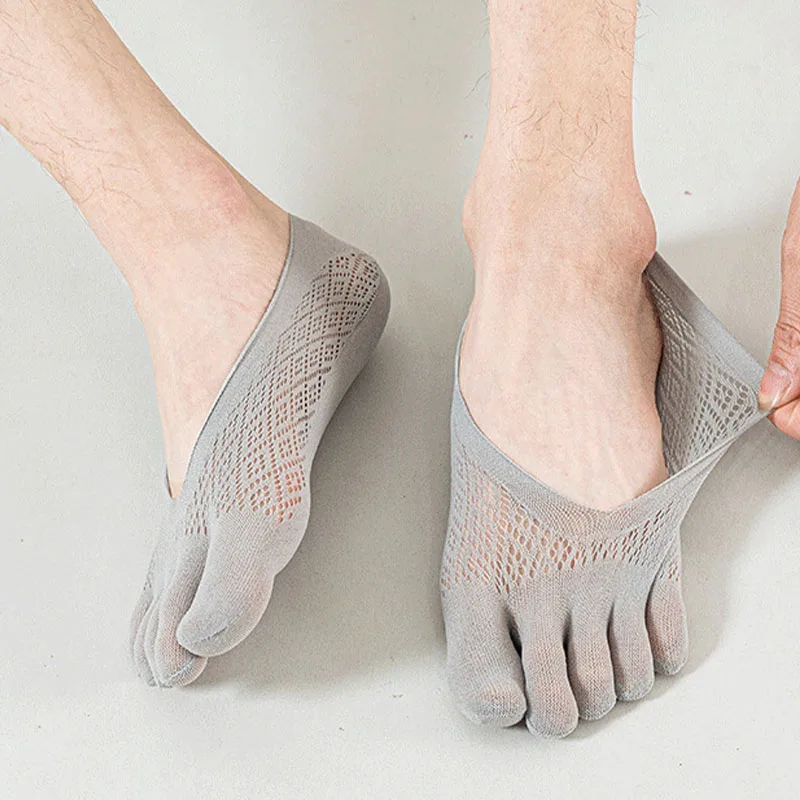5Pairs Men Socks with Fingers Summer Ultra-thin Breathable Invisible Toe Silk Socks Elastic Men's Ankle Sock Silicone Non-slip