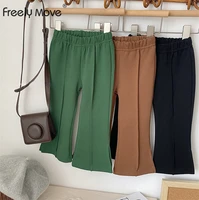 freely move toddler kid baby girls clothes solid cotton split boot cut pant elegant streetwear trousers infant flares pant