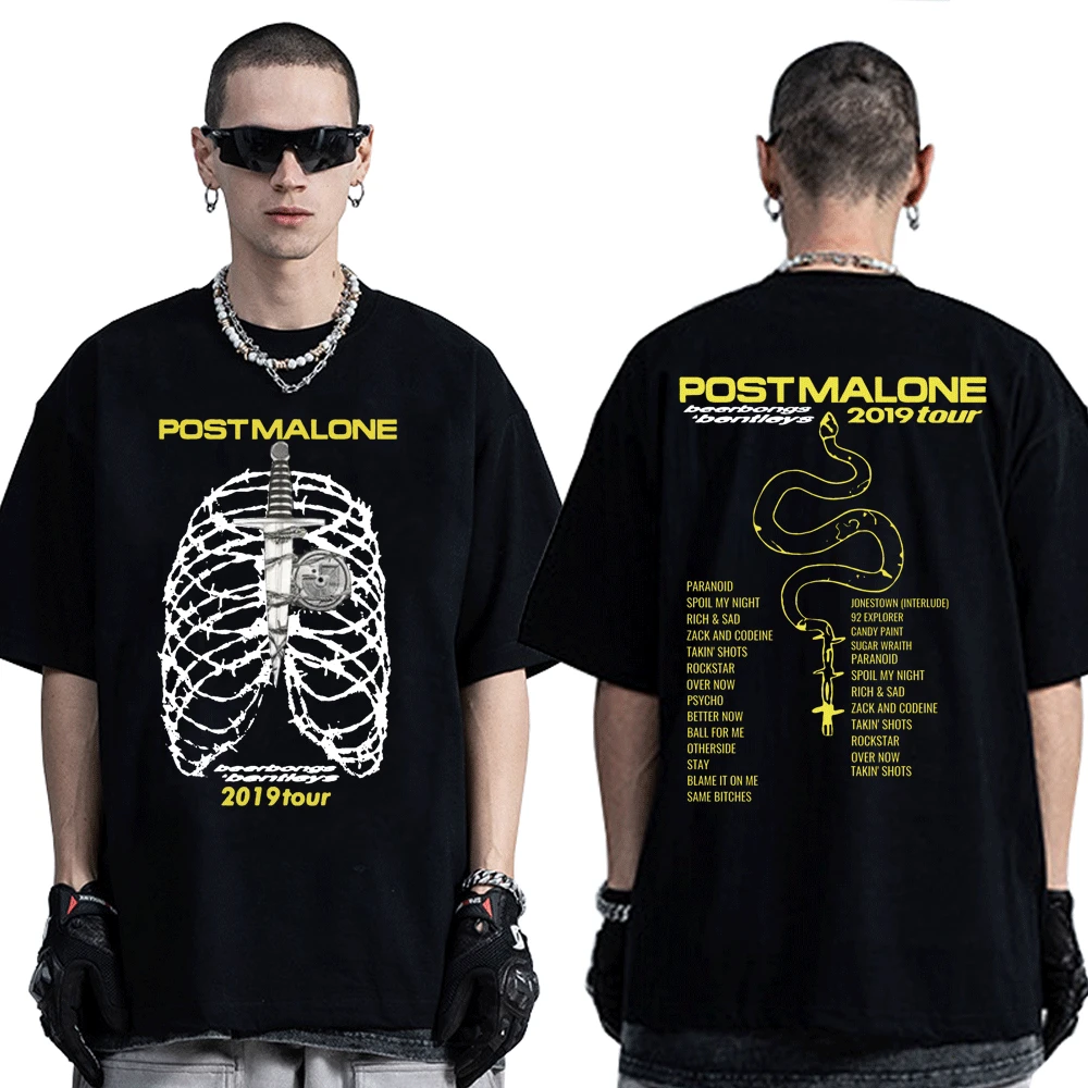 

Post Malone Beerbongs Bentleys Tour 2019 T Shirt 90s Vintage Hip Hop Short Sleeve T-shirts Streetwear Men Women Tee Shirt Tops
