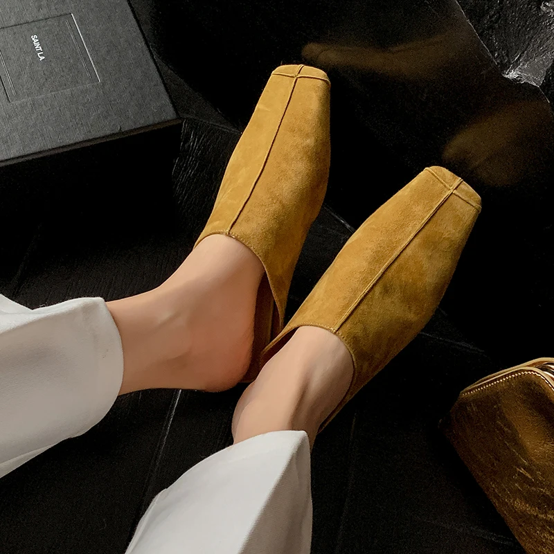 Новинка 2023 года детские замшевые тапочки на низком каблуке женские повседневные